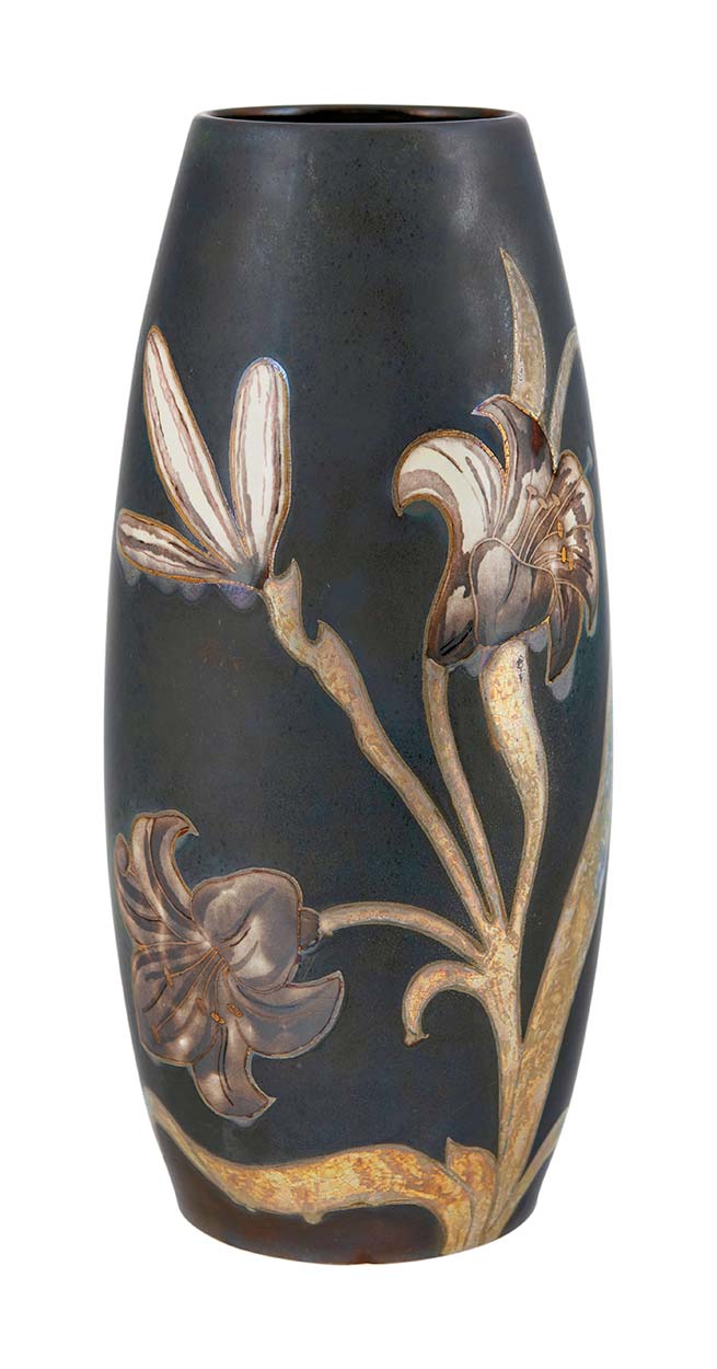 Zsolnay Vase Decorated with Blooming Lily Branches, Zsolnay, around 1900