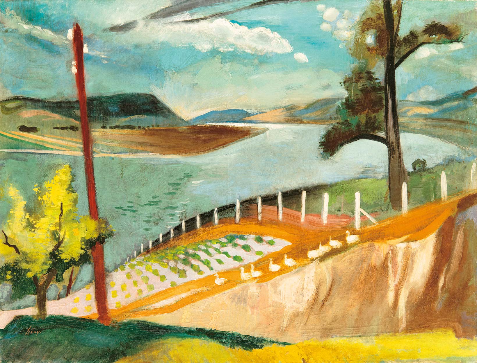Szőnyi István (1894-1960) View of the Danube (Landscape with Geese), 1932