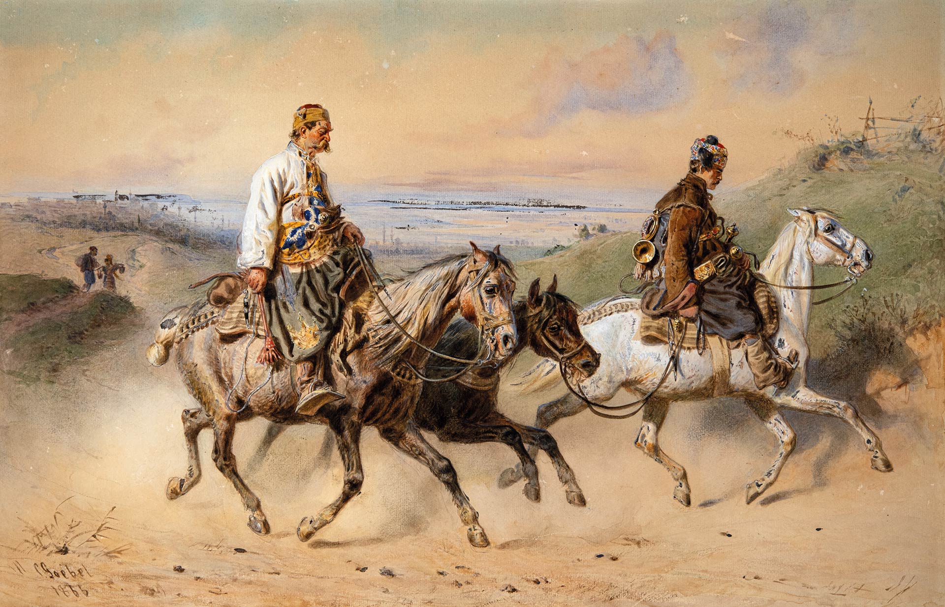 Goebel, Carl (1824-1899) Couriers between Belgrade and Constantinople (Tartars on Horseback), 1866