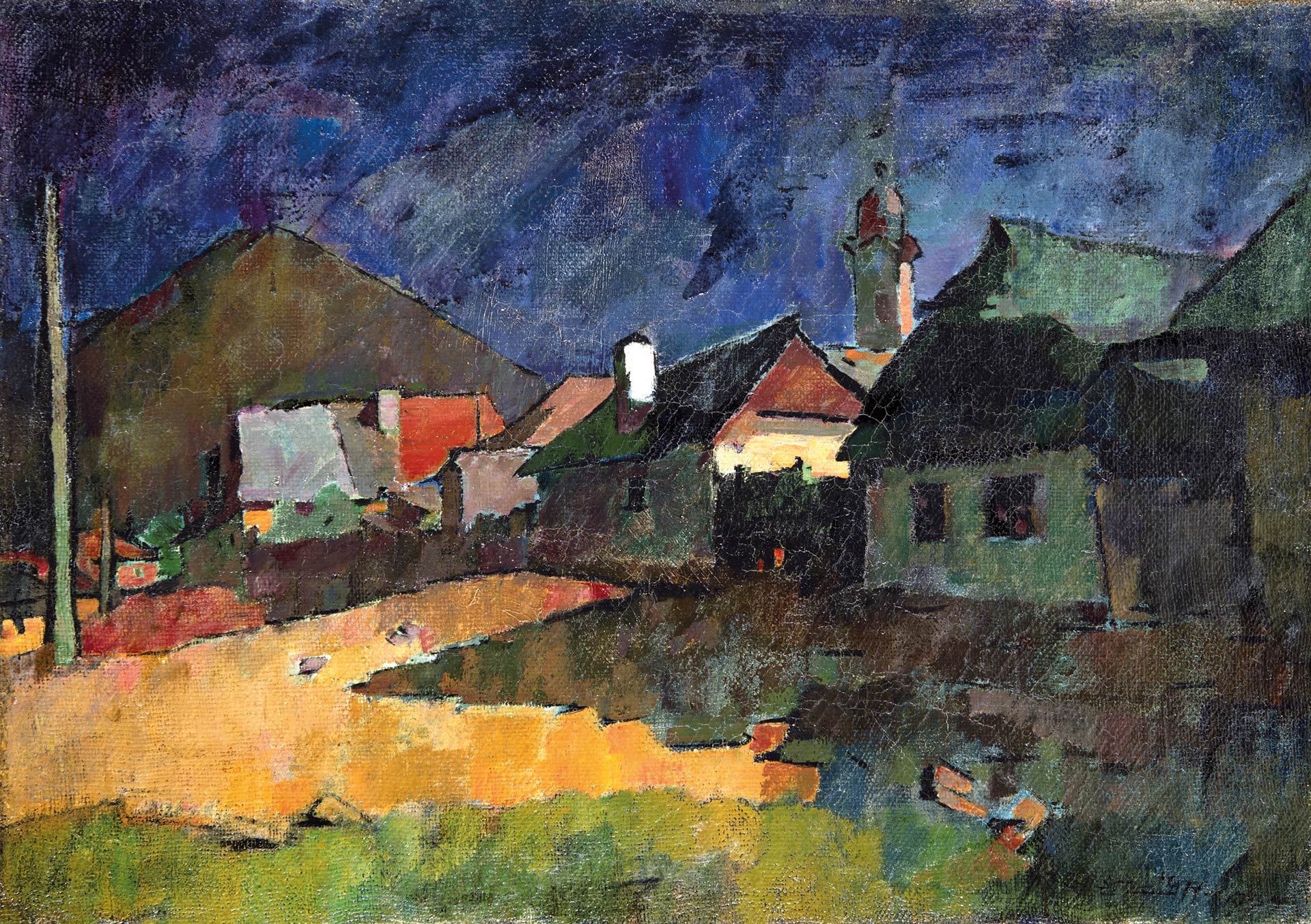 Nagy Oszkár (1883-1965) Streets in Nagybánya with the Cross Mountain, 1939