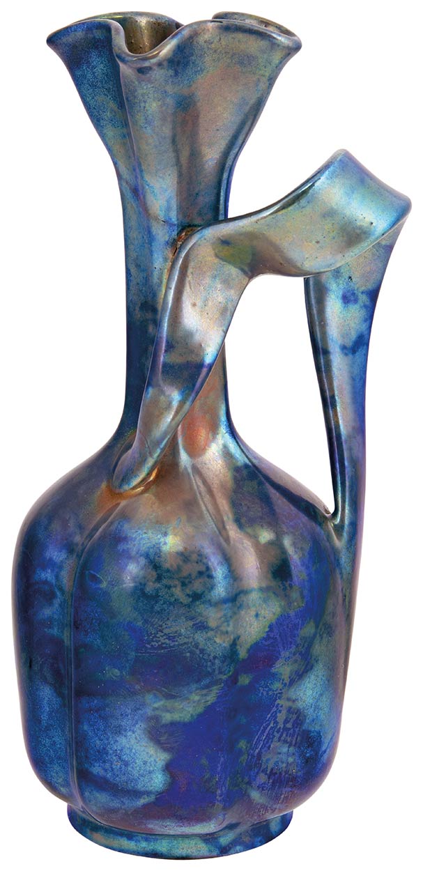 Zsolnay Ribbed vase with Ribbon handles, Zsolnay, around 1898