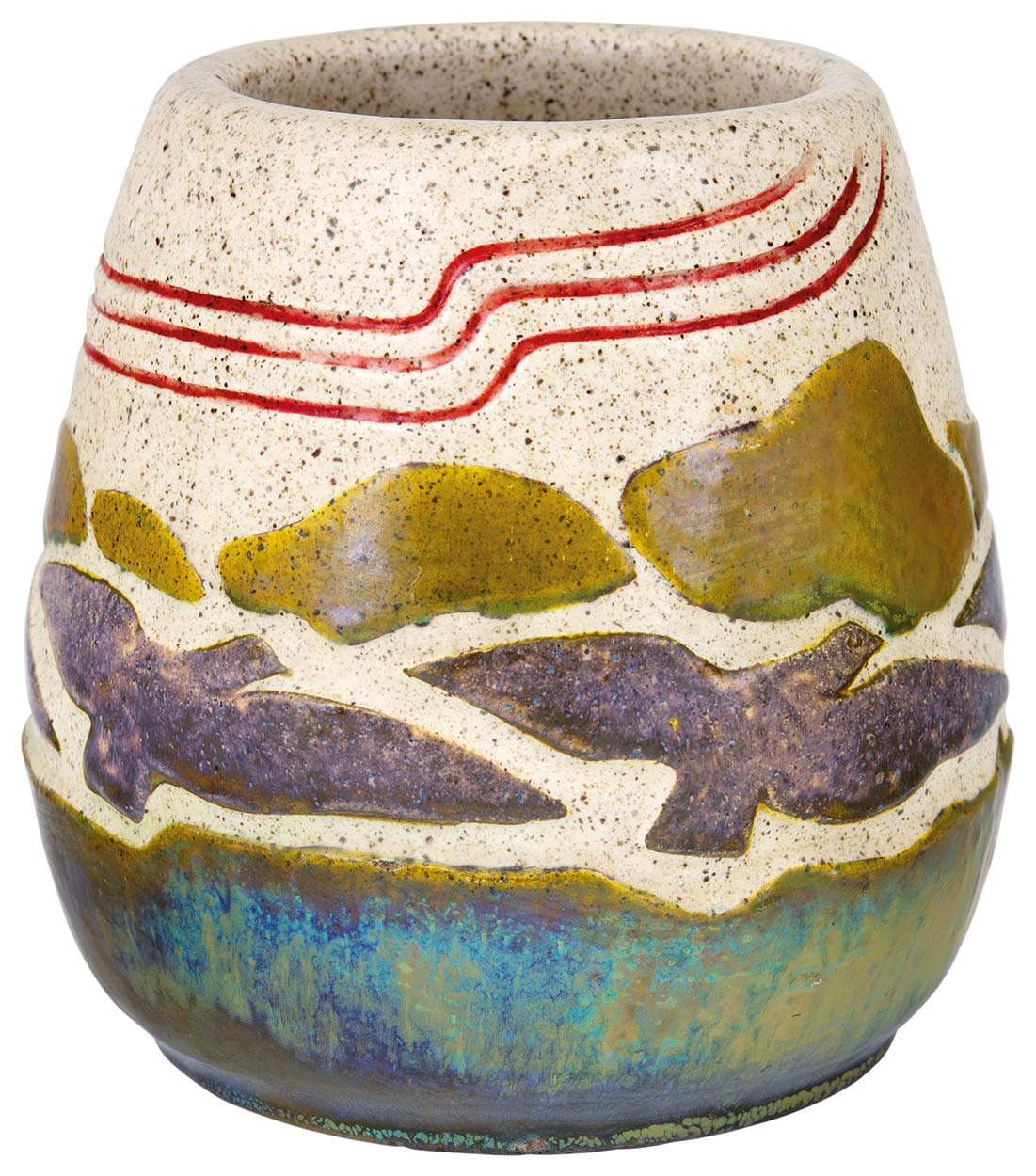 Zsolnay Vase with a Stylized Panorama of Flying Birds and Clouds, Zsolnay, 1903