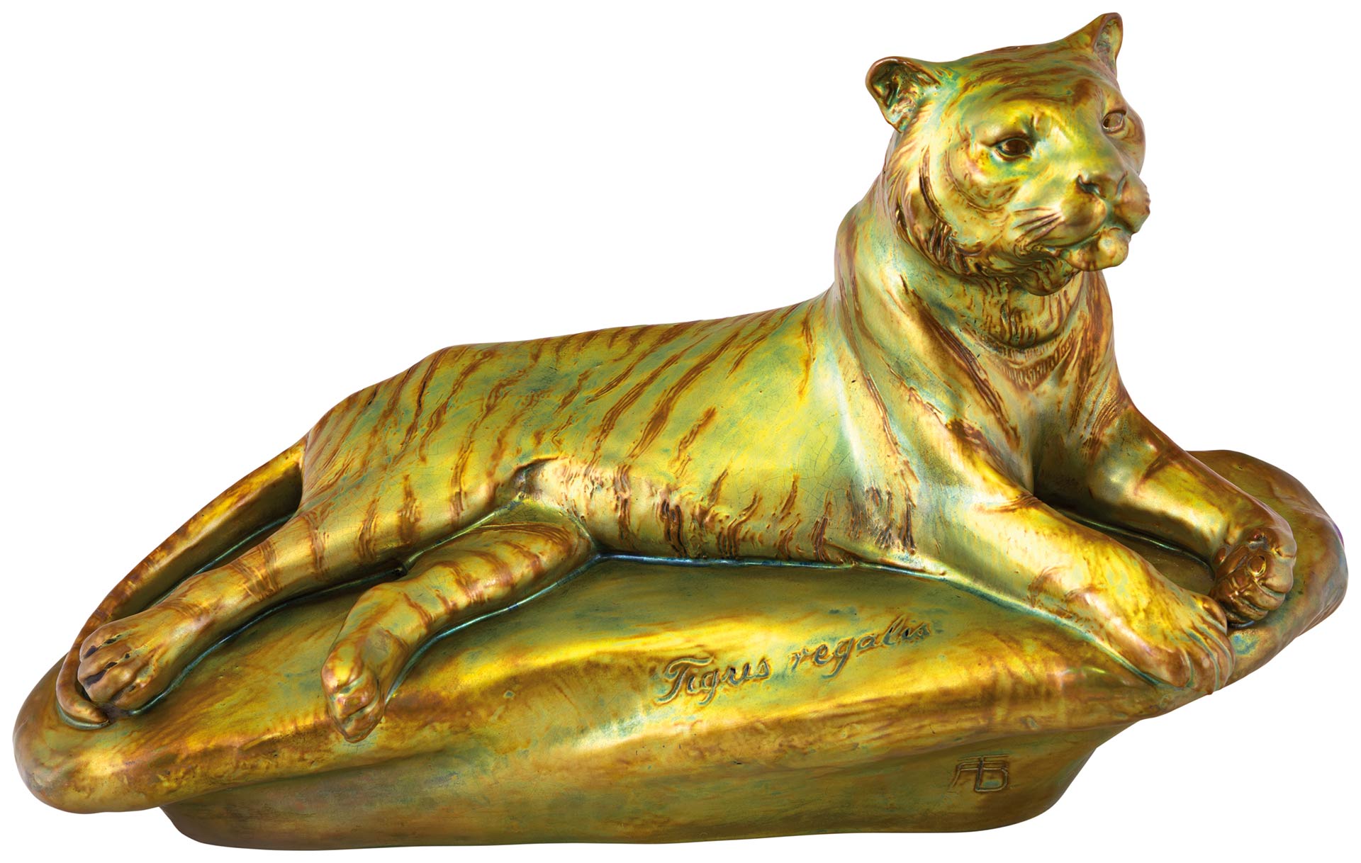 Zsolnay Statuette, Tiger, Zsolnay, 1900