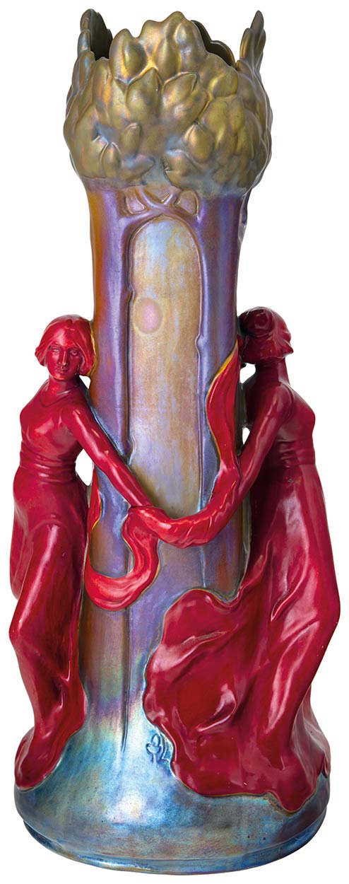 Zsolnay Vase with Female figures Dancing around Trees, Zsolnay, 1900
