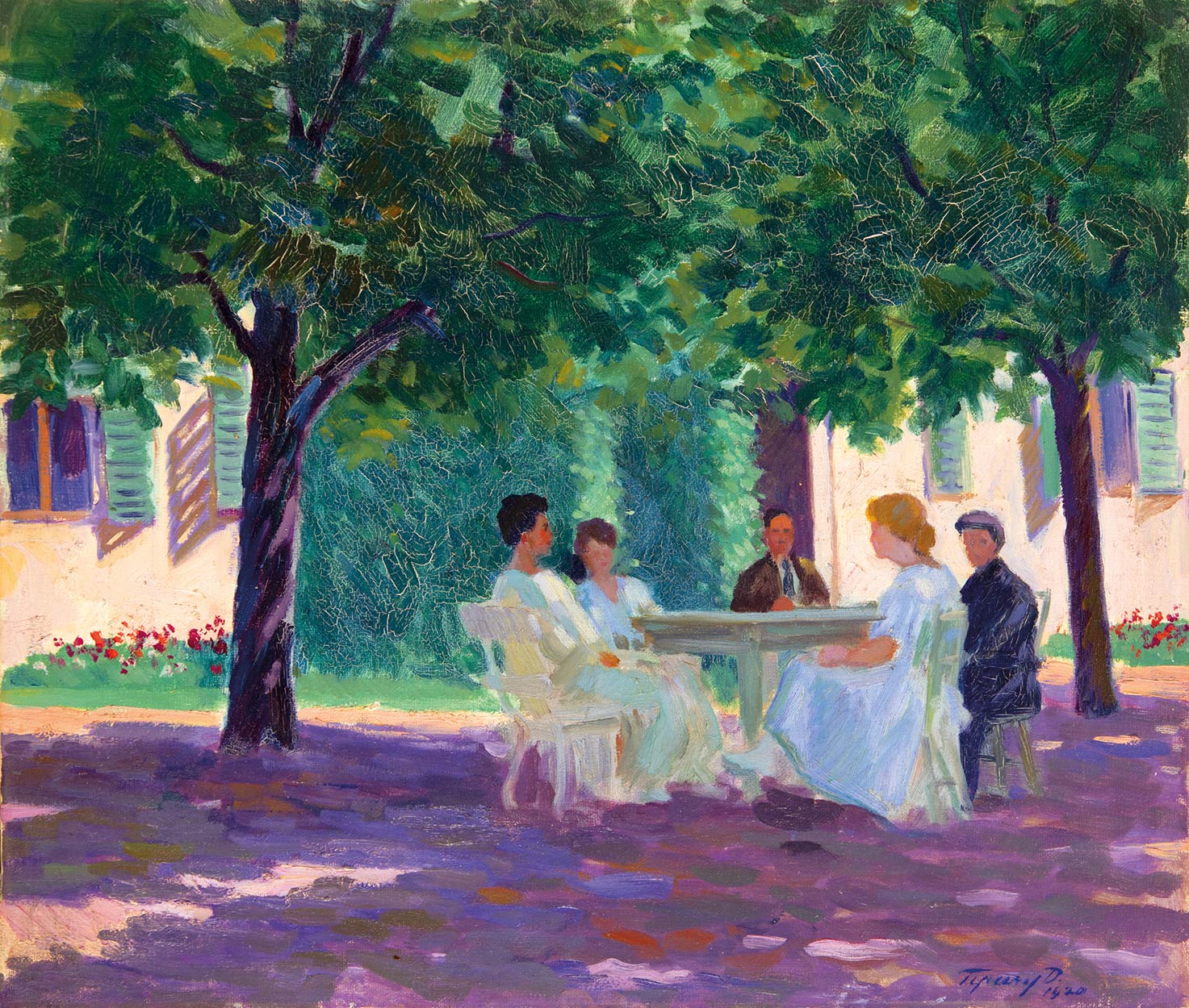 Tipary Dezső (1887-1964) Afternoon tea in the Garden, 1920