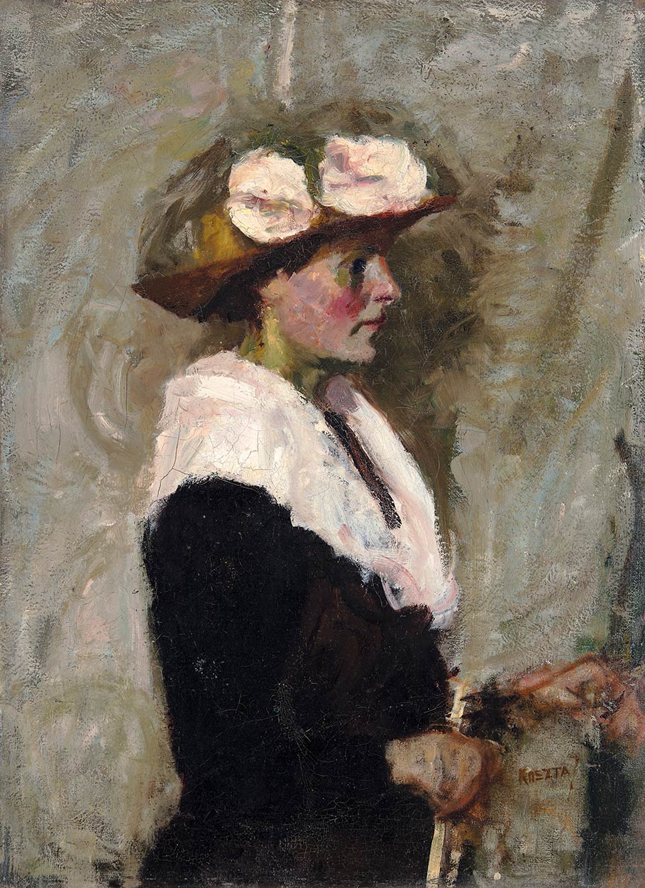 Koszta József (1861-1949) Annuska in a Hat, around 1920
