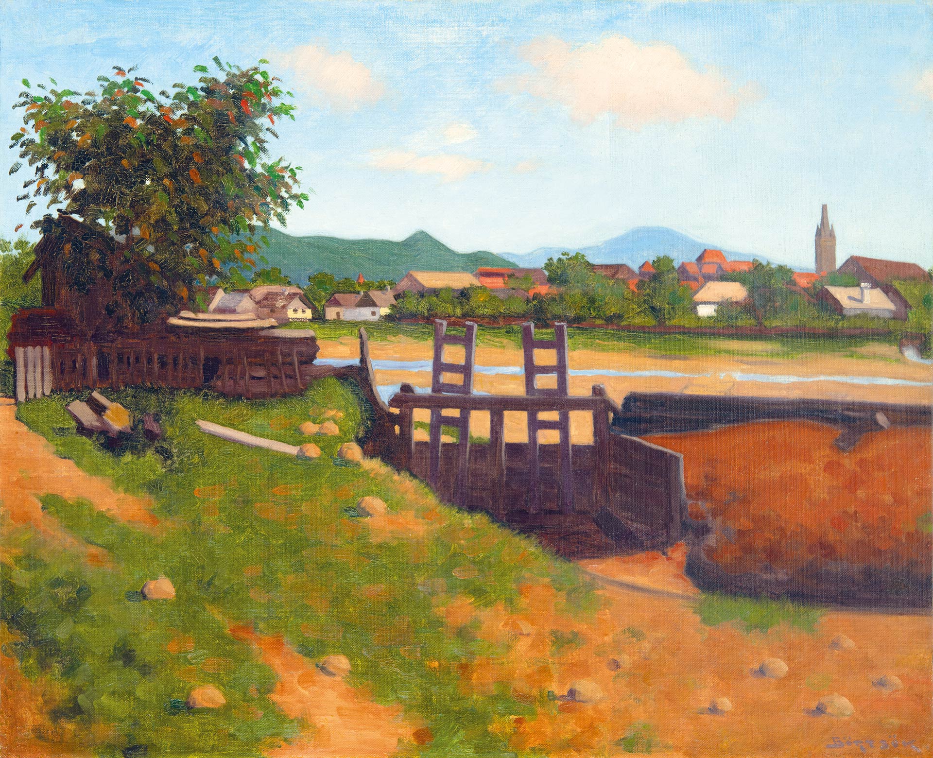 Börtsök Samu (1881-1931) View of Nagybánya (Baia Mare) with Saint Steven Tower