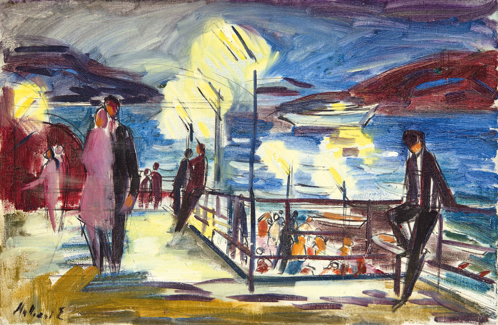 Mattioni Eszter (1902-1993) Ligths at night on the Pier