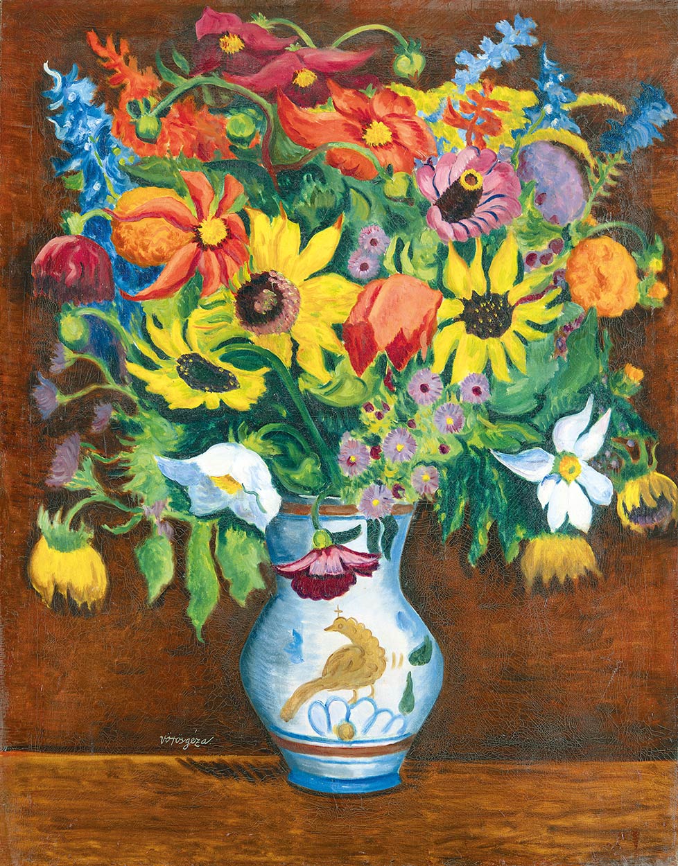 Vörös Géza (1897-1957) Napraforgós virágcsendélet