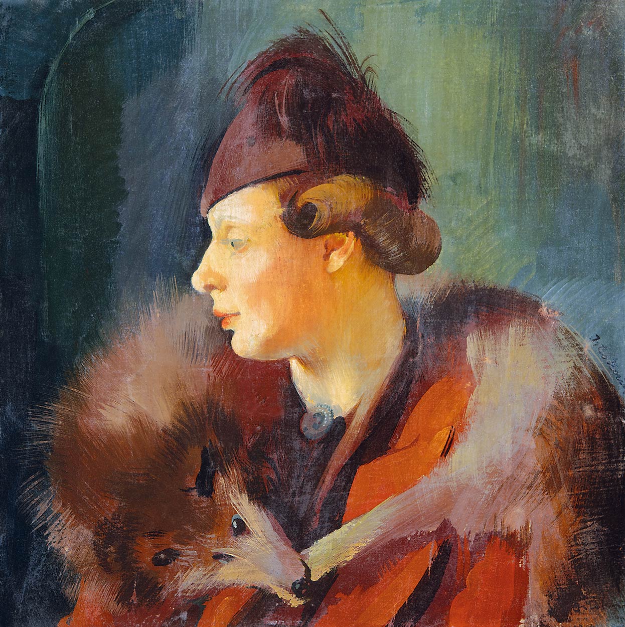 Istókovits Kálmán (1898-1990) Fiatal hölgy róka boával