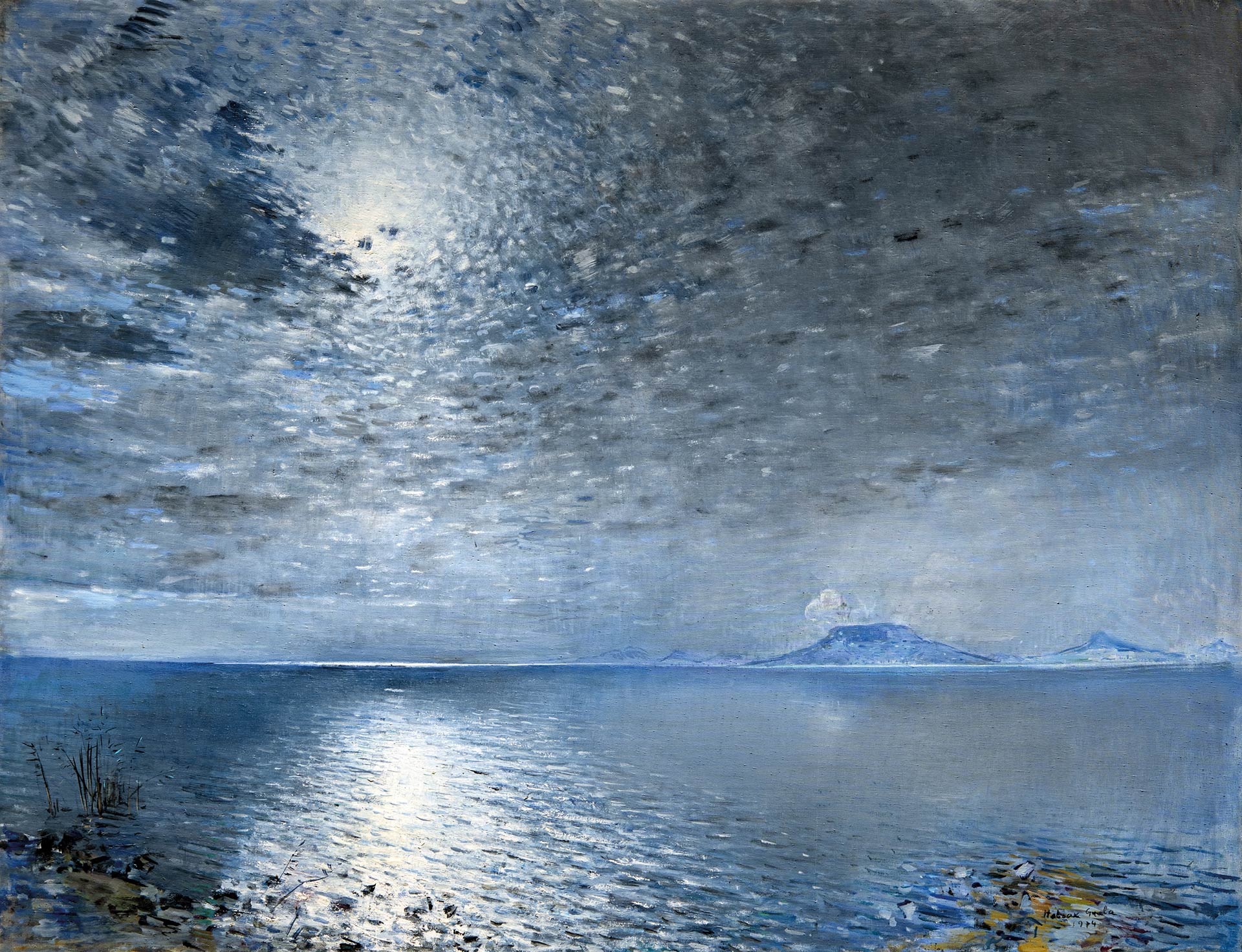 Halvax Gyula (1906-1984) Moonlight at Lake Balaton, 1974
