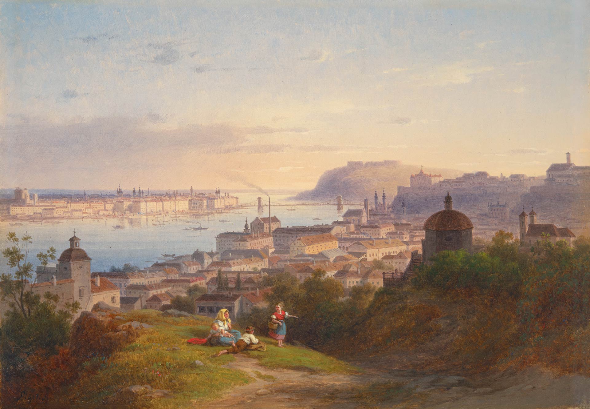 Ligeti Antal (1823-1890) Buda és Pest látképe, 1870 körül