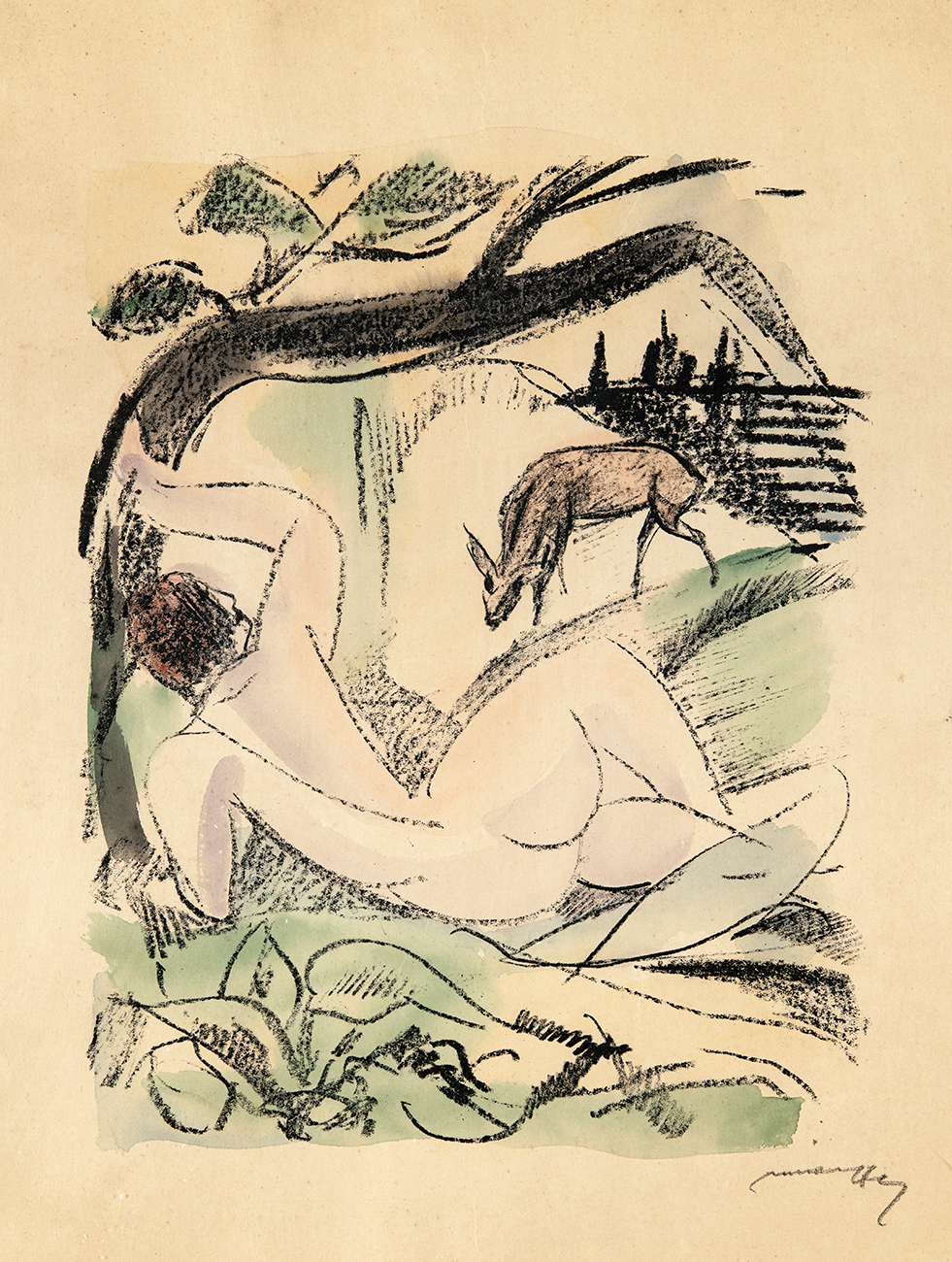 Márffy Ödön (1878-1959) Reclining Nude in the Forest