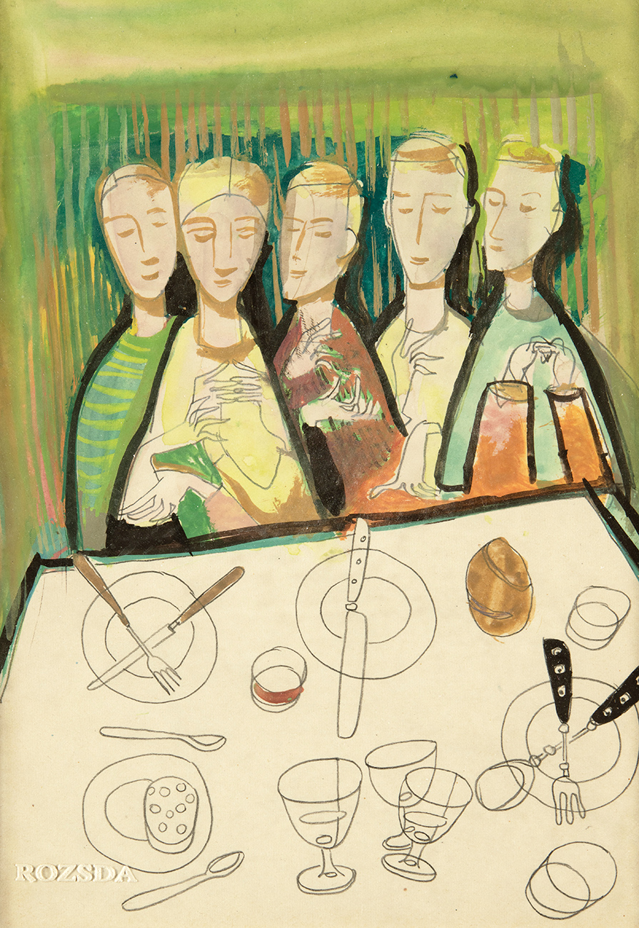 Rozsda Endre (1913-1999) Depicts a Group of Friends Sitting Around a Table