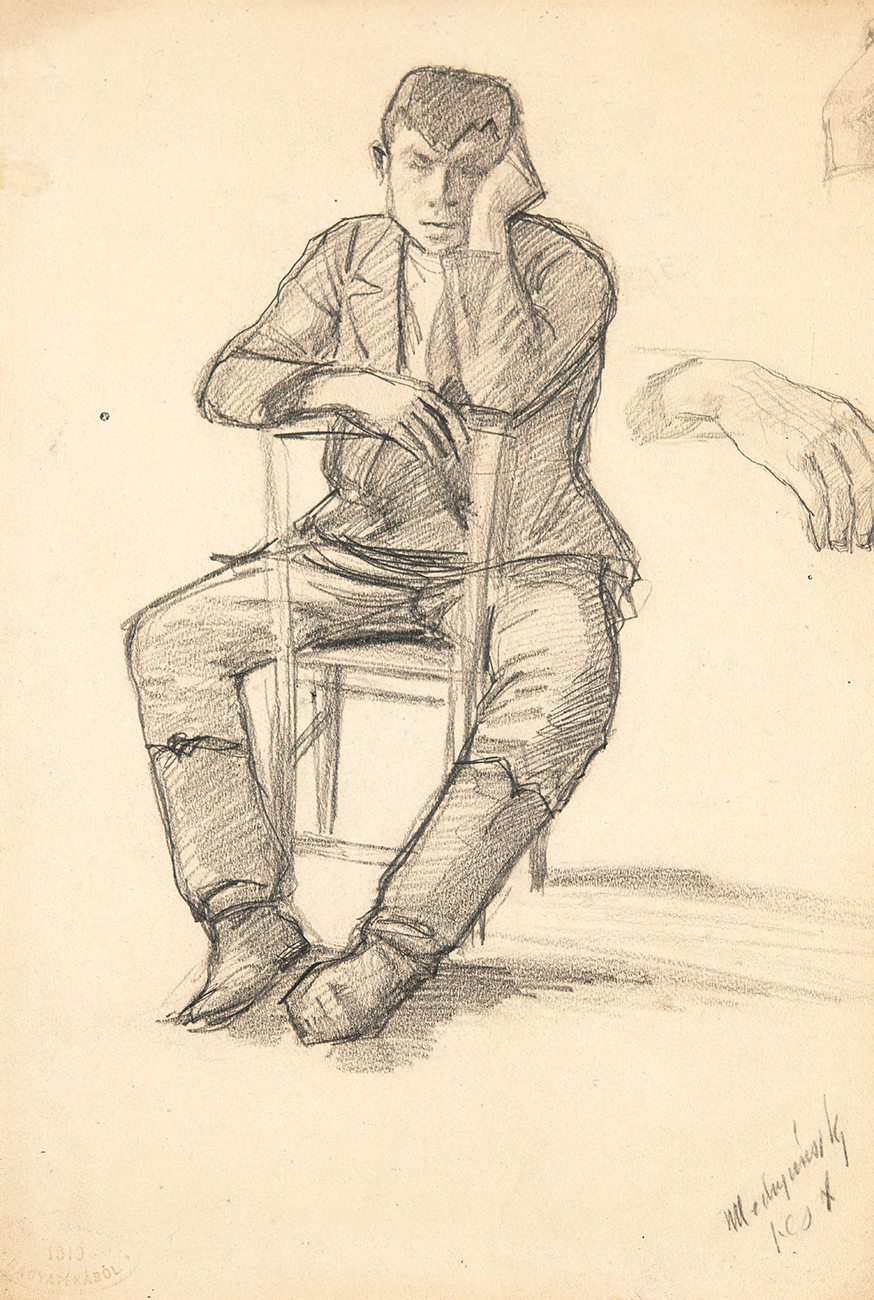 Mednyánszky László (1852-1919) Portrait of a Young Man Sitting on a Chair