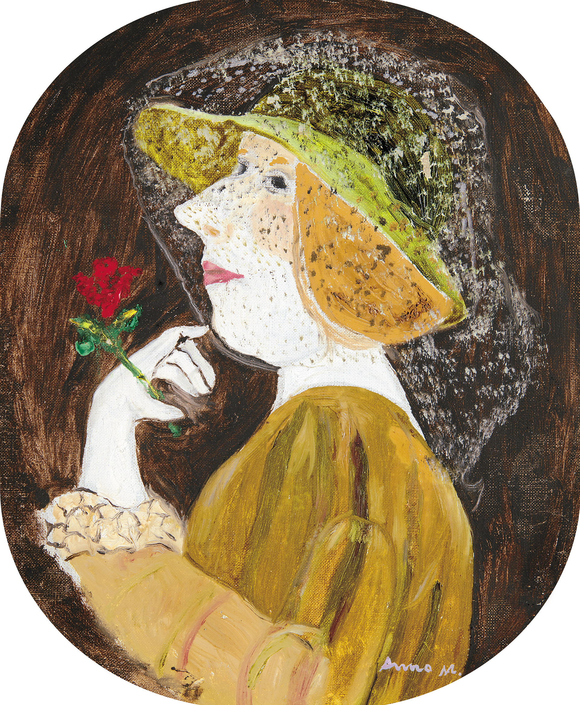 Anna Margit (1913-1991) Woman in Green Hat with a Rose