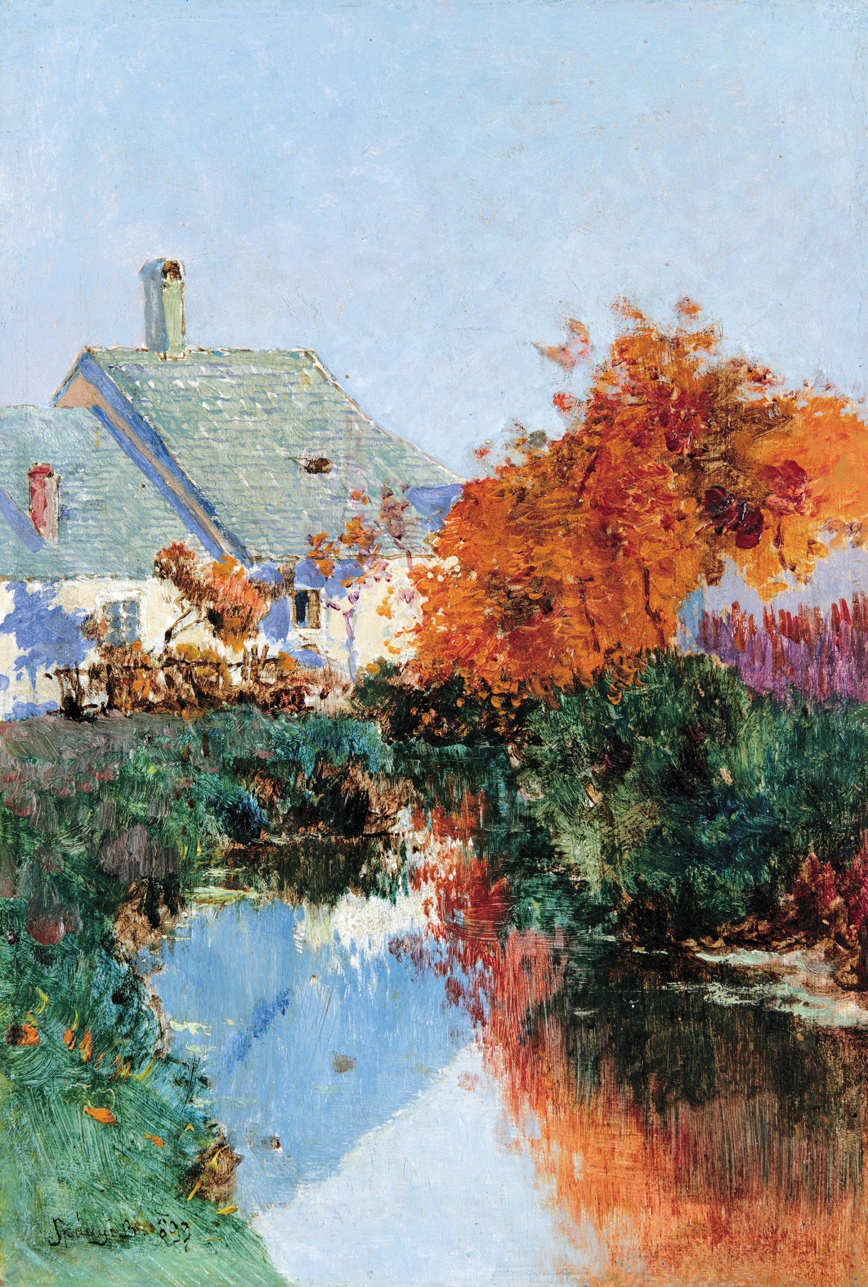 K. Spányi Béla (1852-1914) Autumn Landscape with House, 1899