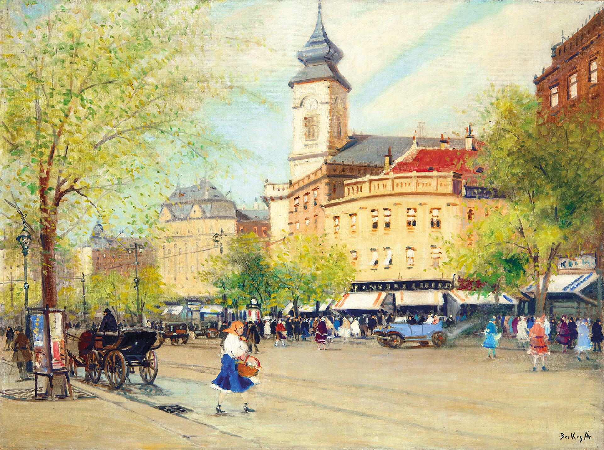Berkes Antal (1874-1938) Automobiles on Kálvin Square