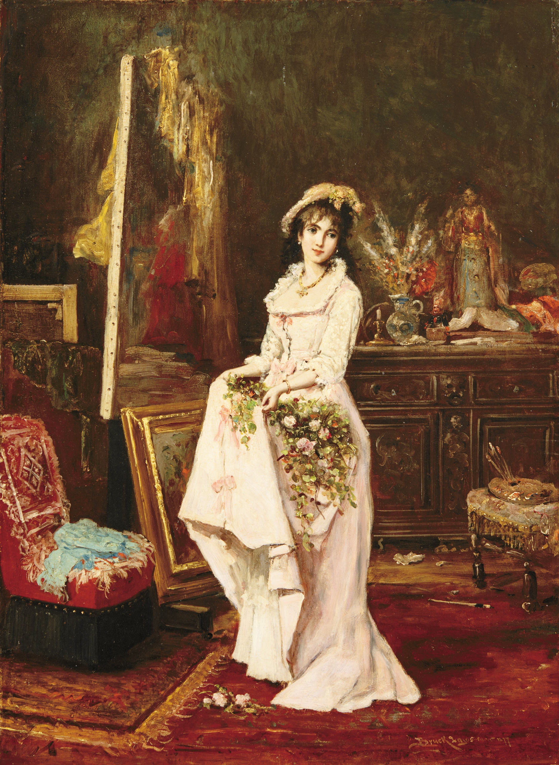 Bruck Lajos (1846-1910) Elegant Woman in the Atelier, 1877