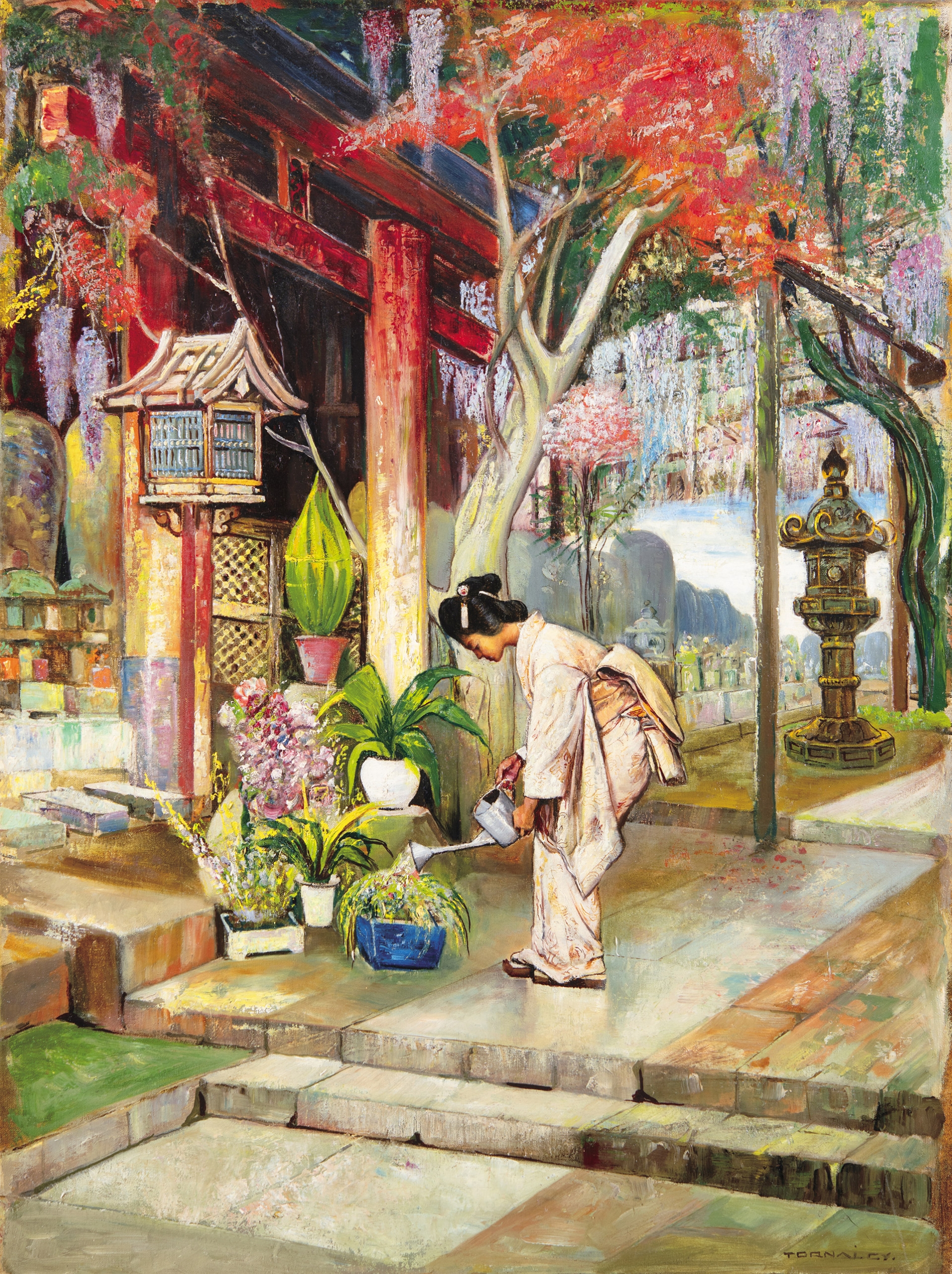 Tornai Gyula (1851-1928) Geisha in the Flower Garden