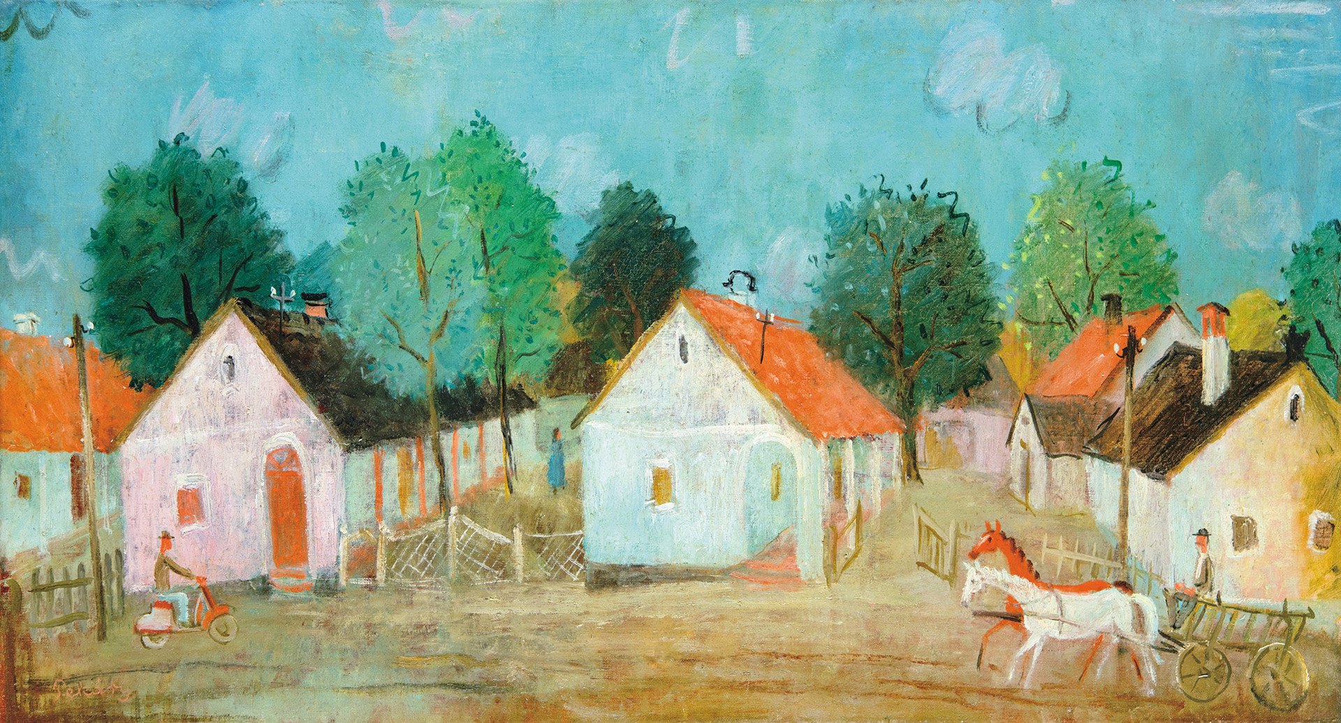 Pekáry István falusi jelenet, népies festészet