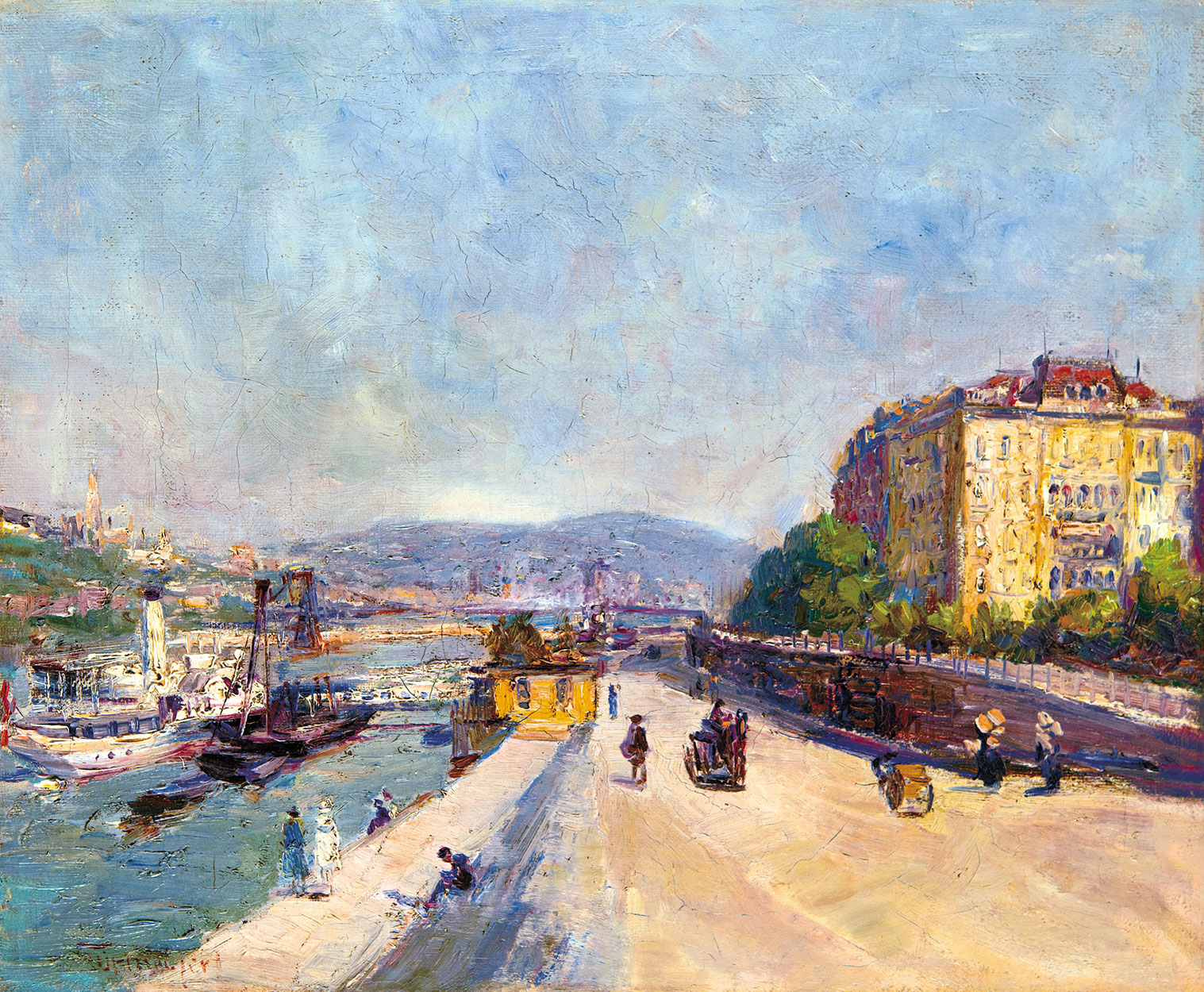 Turmayer Sándor (1879-1953) Pest Dockside with the Vámház Boulevard