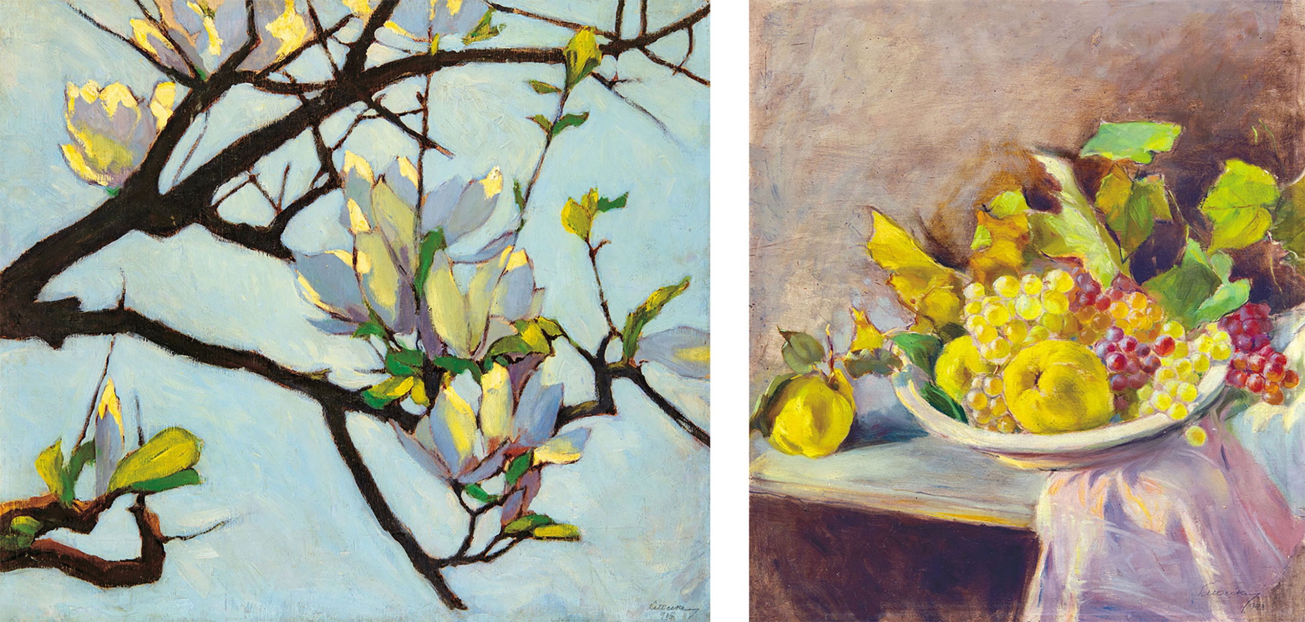 Litteczky Endre (1880-1953) Magnolia, 1935, On the reverse: Autumn Still-life