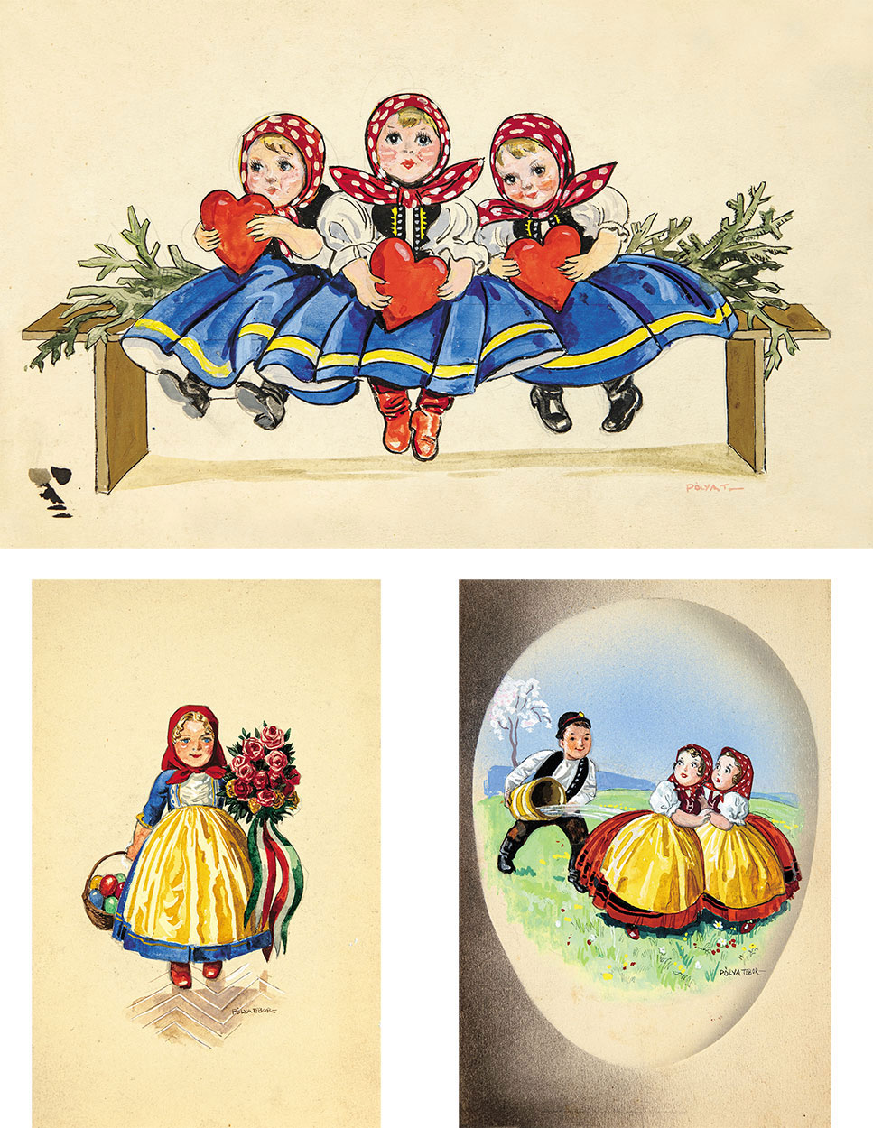Pólya Tibor (1886-1937) Little Girls, Easter Eggs, 