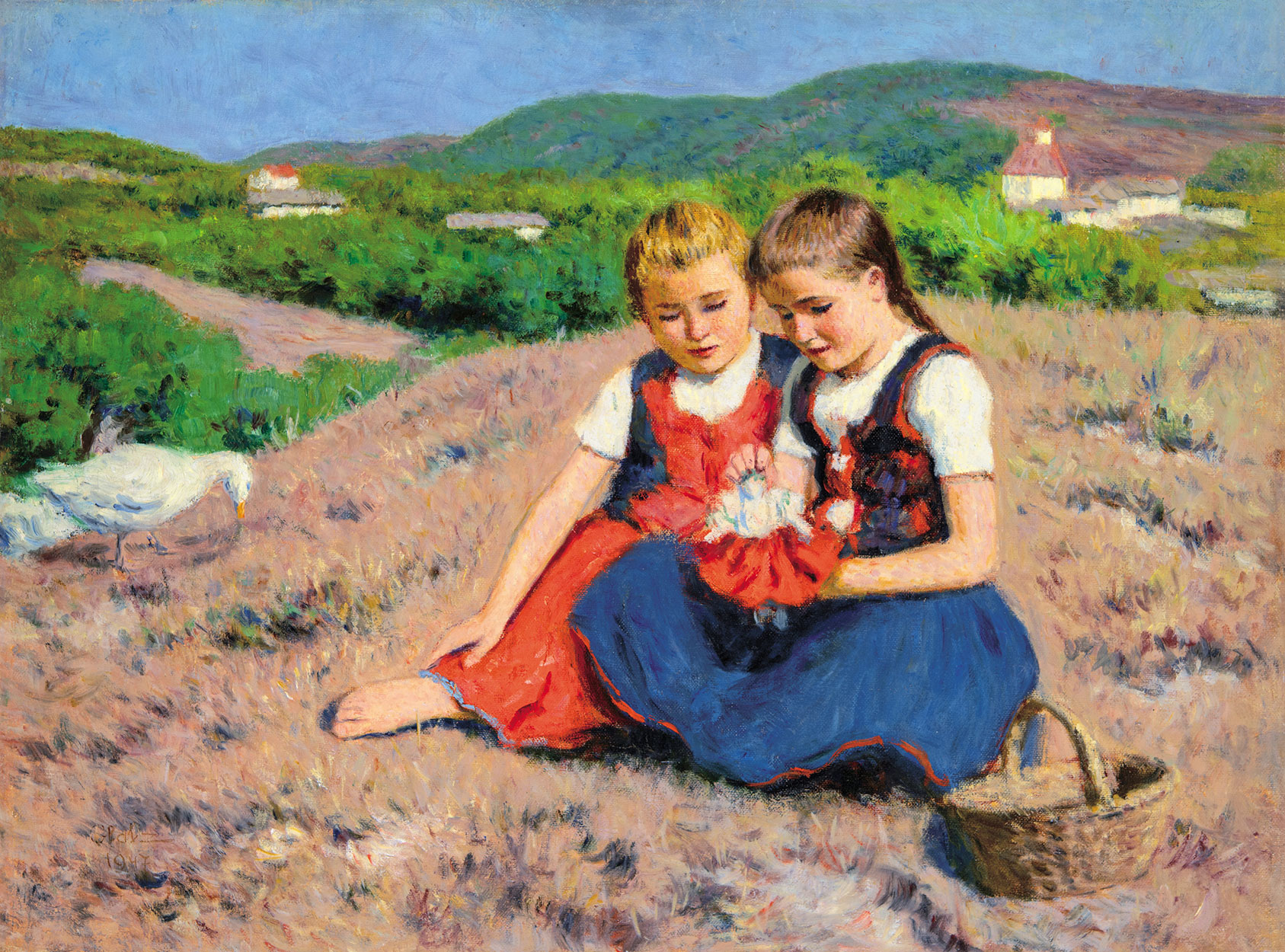 Glatz Oszkár (1872-1958) Girls with a Doll, 1947