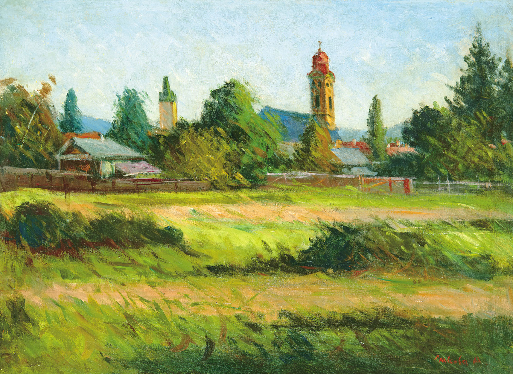 Mikola András (1884-1970) View of Baia Mare with the Calvinist Church, 1940
