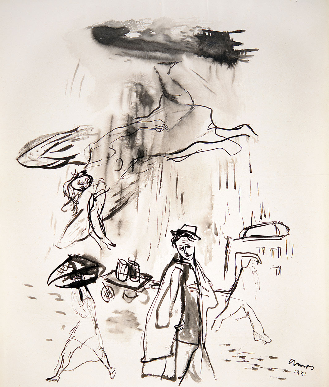 Ámos Imre, alakok esőben, Chagall