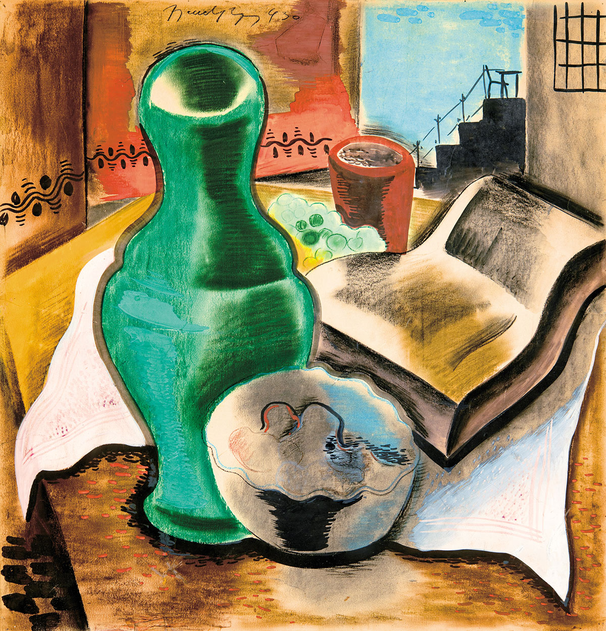 Bene Géza (1900-1960) Still-life with a green Vase, 1930