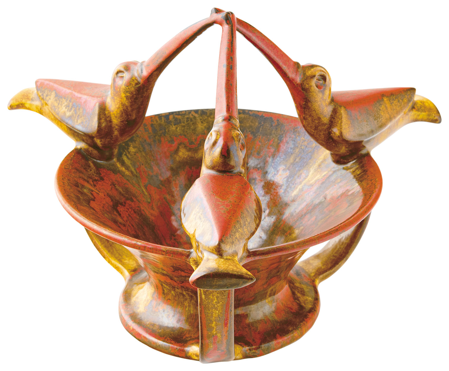 Gorka Géza (1894-1971) Decorative Bowl with figures of Hummingbirds, Nógrádverőce, 1929