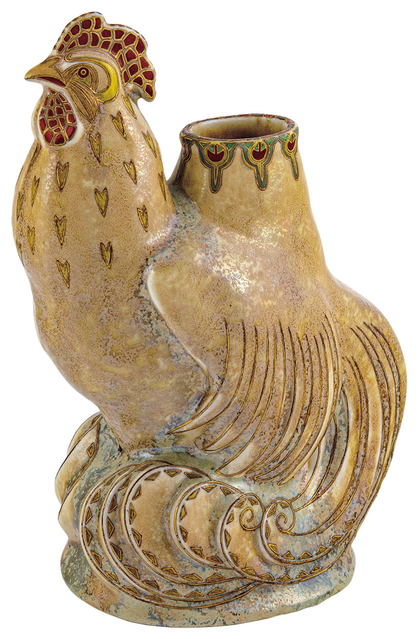 Zsolnay Vase, Rooster, Zsolnay, 1907