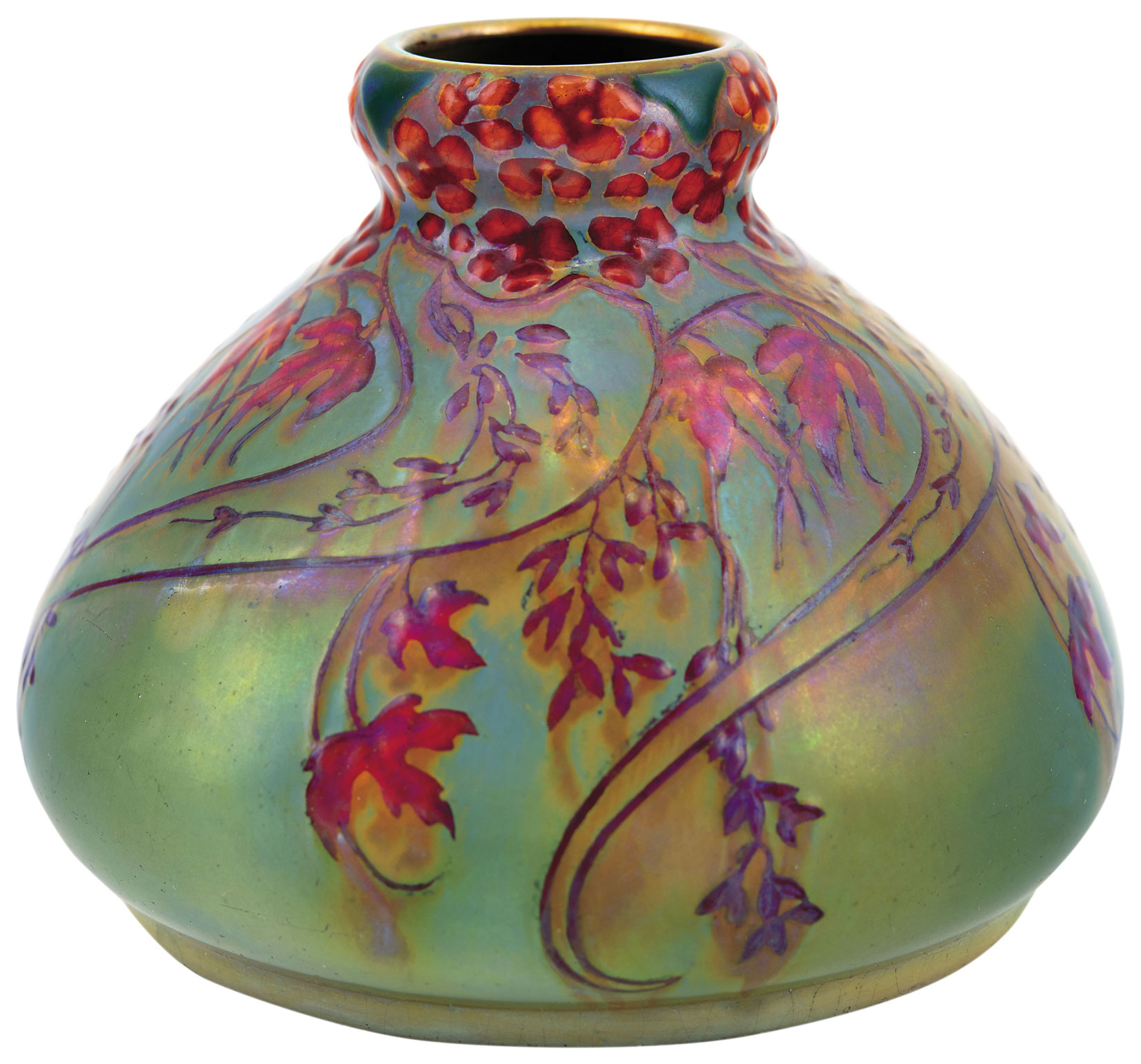 Zsolnay Vase with Fox Grape Ornament, around 1900