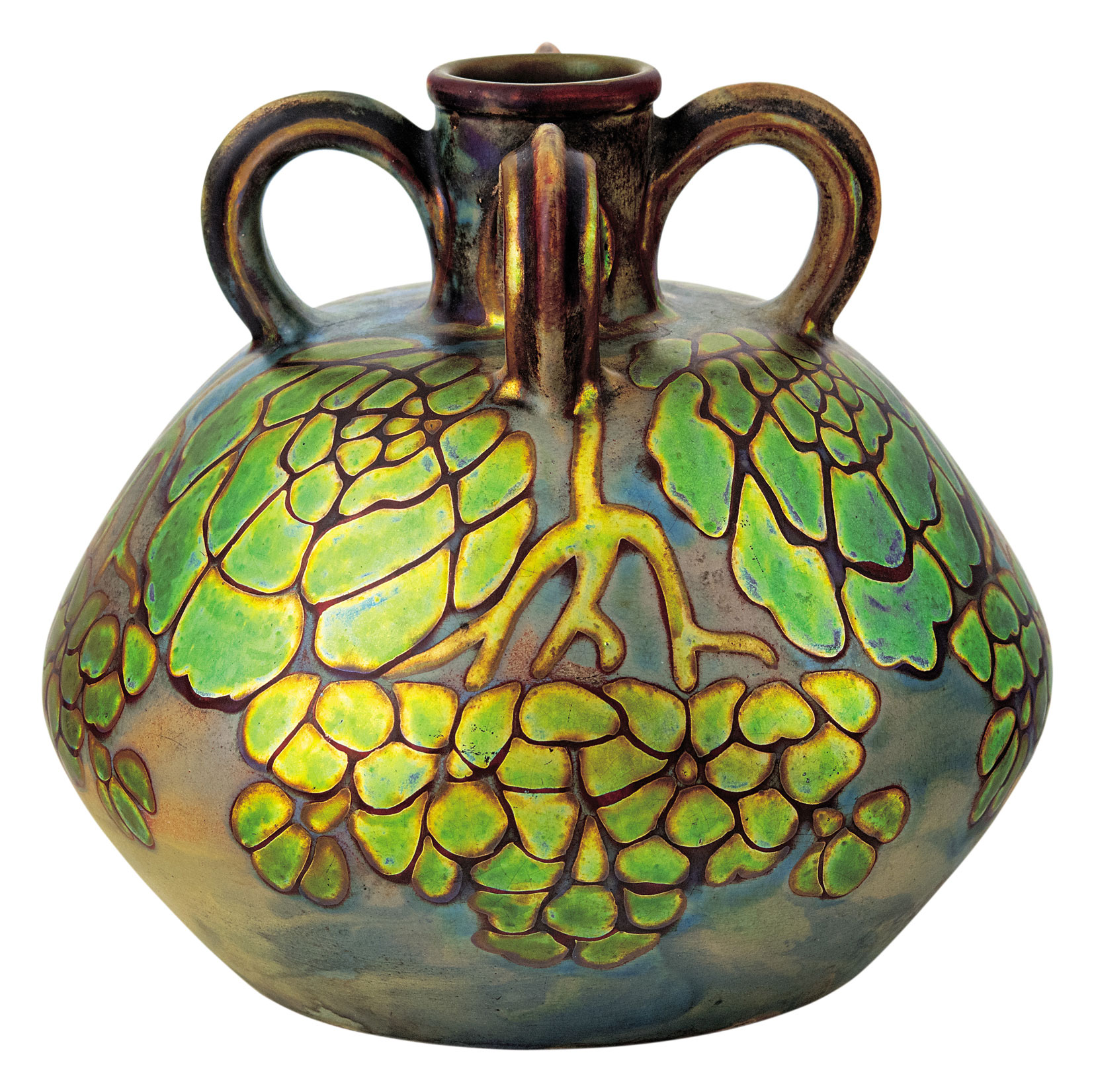 Zsolnay Vase with four Handles and Stylized Flowers, 1901, PLAN BY APÁTI ABT, SÁNDOR
