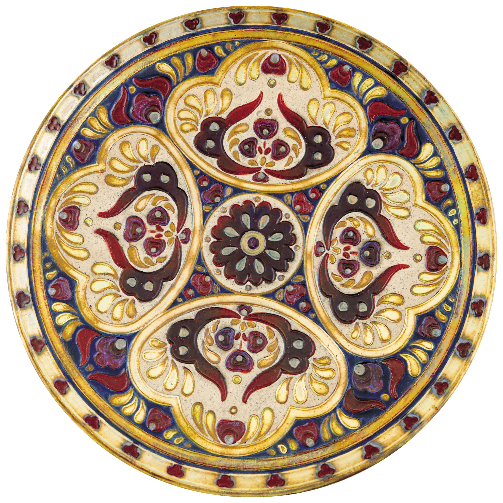 Zsolnay Decorative Plate with Folk Motif from the Grés series, 1904, DESIGN BY: DAŘILEK HENRIK