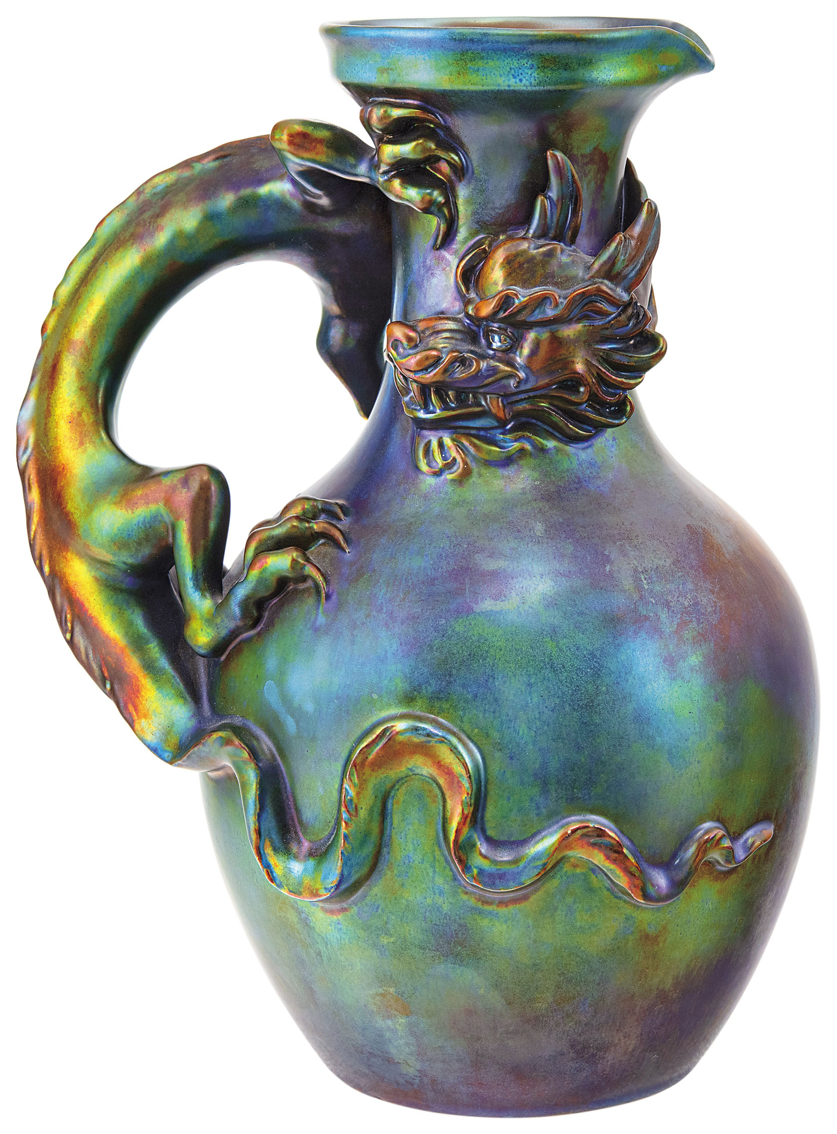 Zsolnay Jug with Dragon-Handle, around 1900, YEAR OF FORM PLAN: 1882