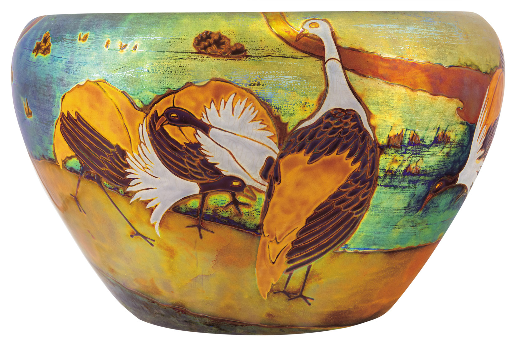 Zsolnay Flowerpot decorated with Birds, 1906