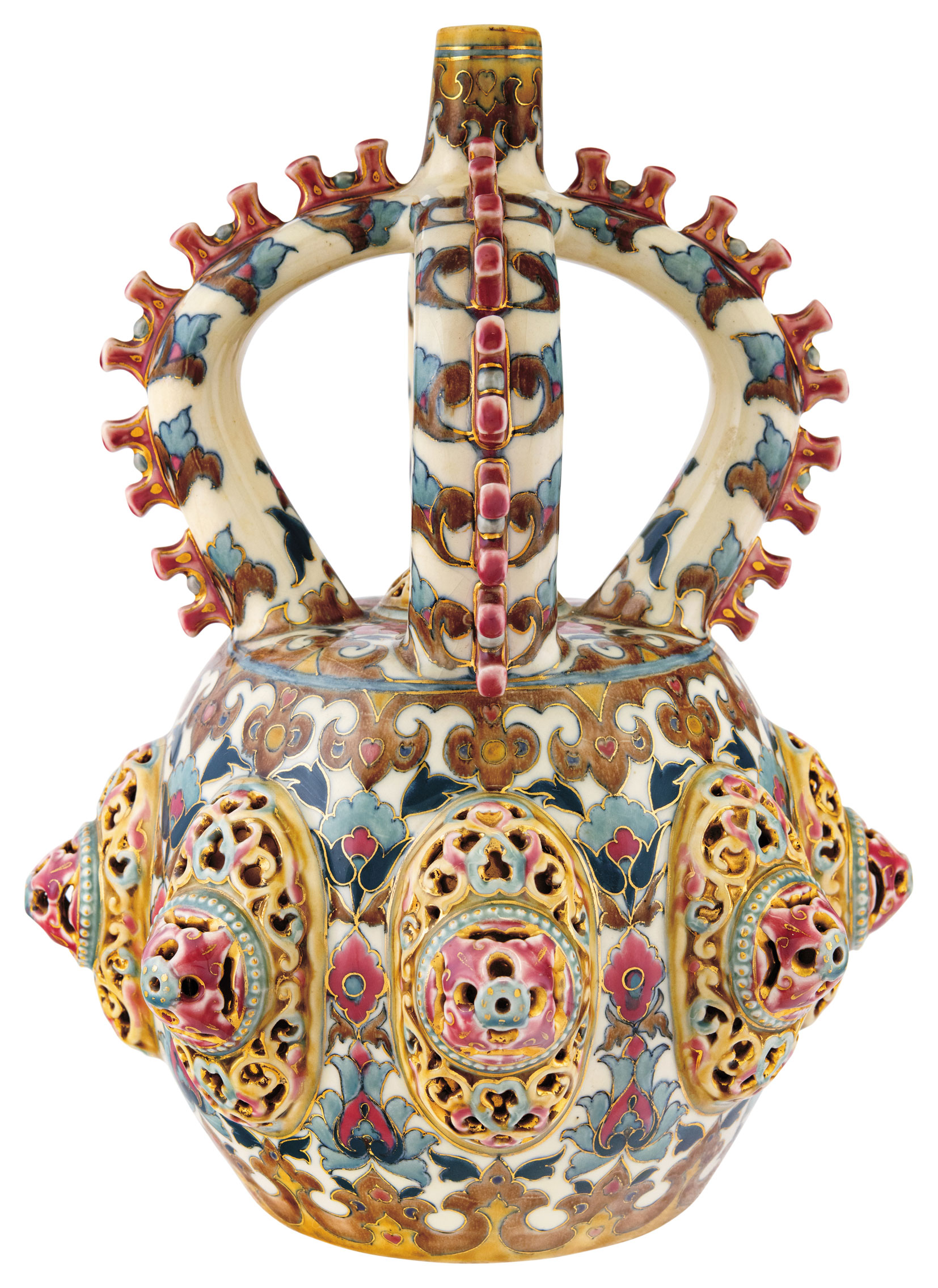 Zsolnay Decor Bowl with Crown-shaped Handles 1886