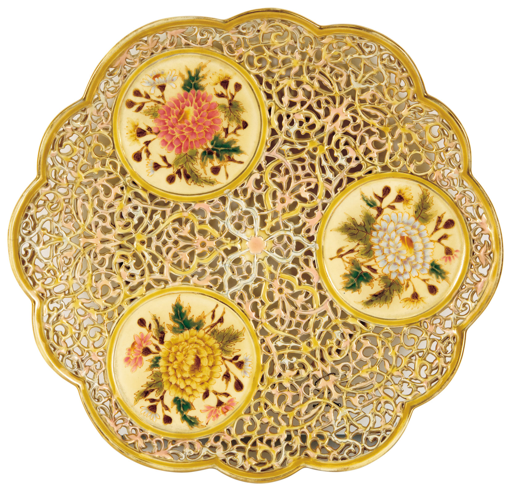 Zsolnay Decorative PLATE with Lace-like Tracery with Floral Fields, 1892