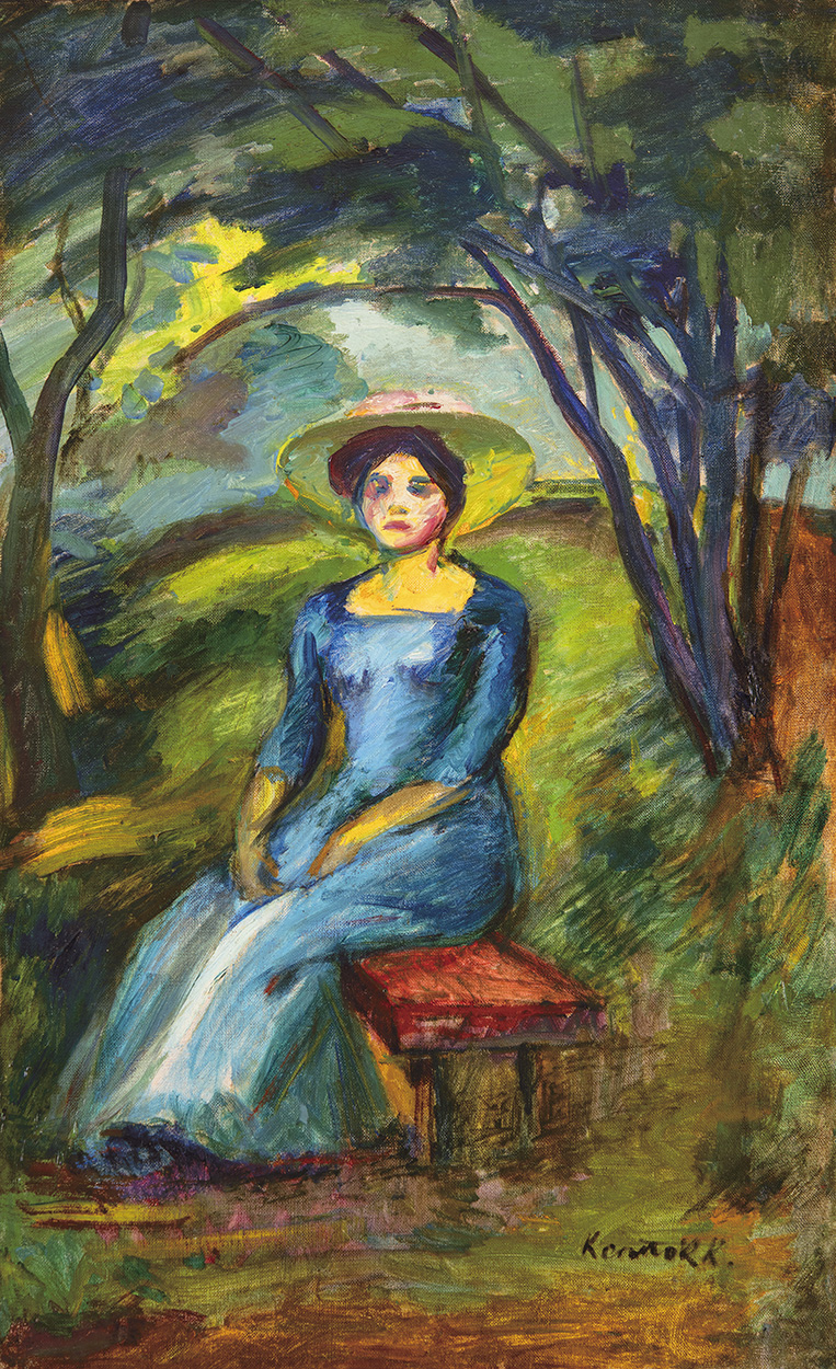 Kernstok Károly (1873-1940) Woman in Hat sitting on Bench in the Nyerges Garden, around 1908–1909