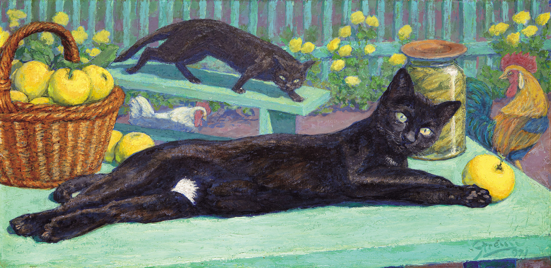Strémi József (1898 - ?) Cats with pickled gherkins, 1971