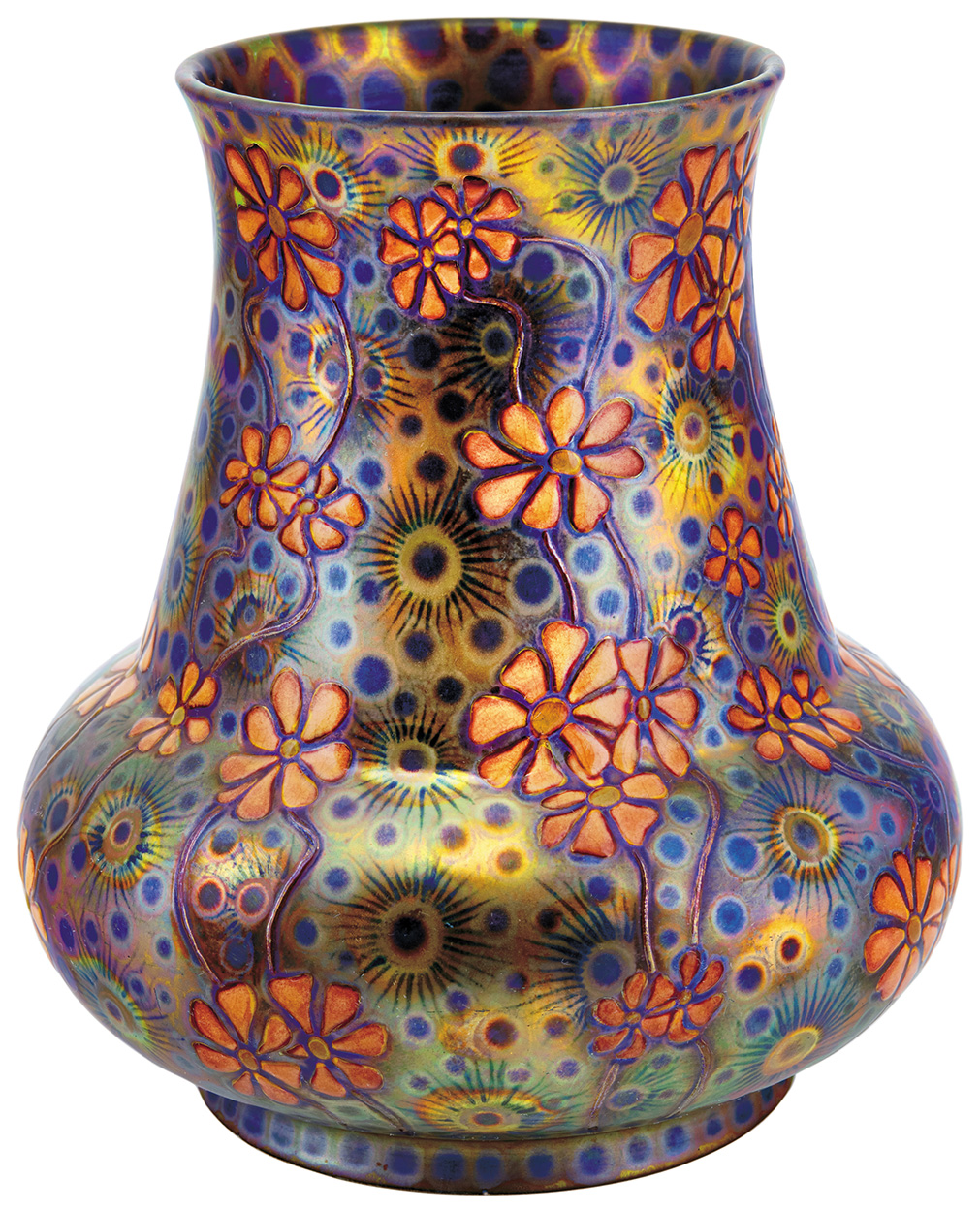 Zsolnay Vase, Decorated with Wild Flowers, Zsolnay, 1902