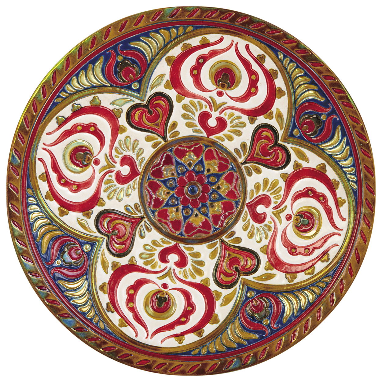 Zsolnay Decorative Plate with Folk Motif, Zsolnay, 1904, DECOR PLAN: DAŘILEK HENRIK